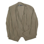 ZARA Womens Beige Cotton Blend Casual Jacket L Drawstring Open Front Relaxed