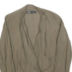 ZARA Womens Beige Cotton Blend Casual Jacket L Drawstring Open Front Relaxed