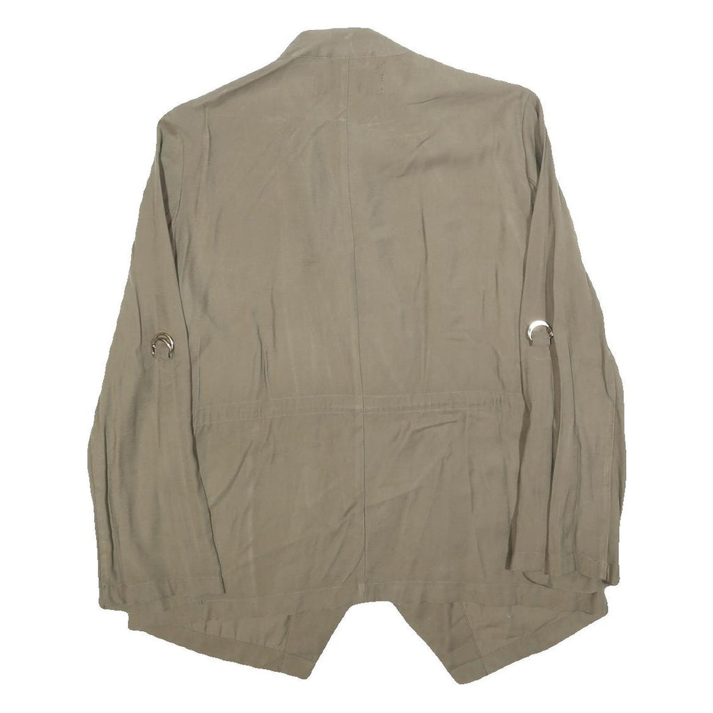 ZARA Womens Beige Cotton Blend Casual Jacket L Drawstring Open Front Relaxed