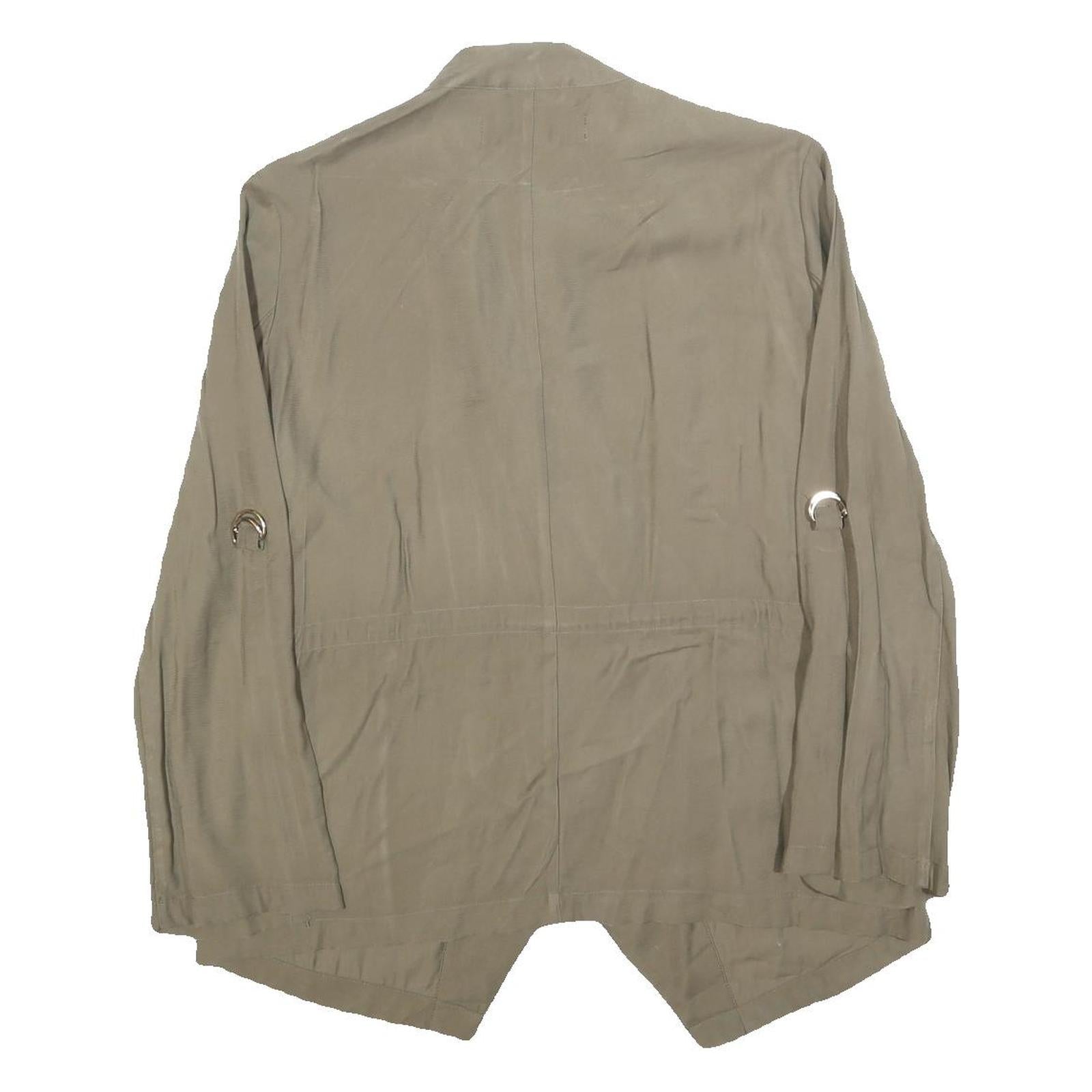 ZARA Womens Beige Cotton Blend Casual Jacket L Drawstring Open Front Relaxed