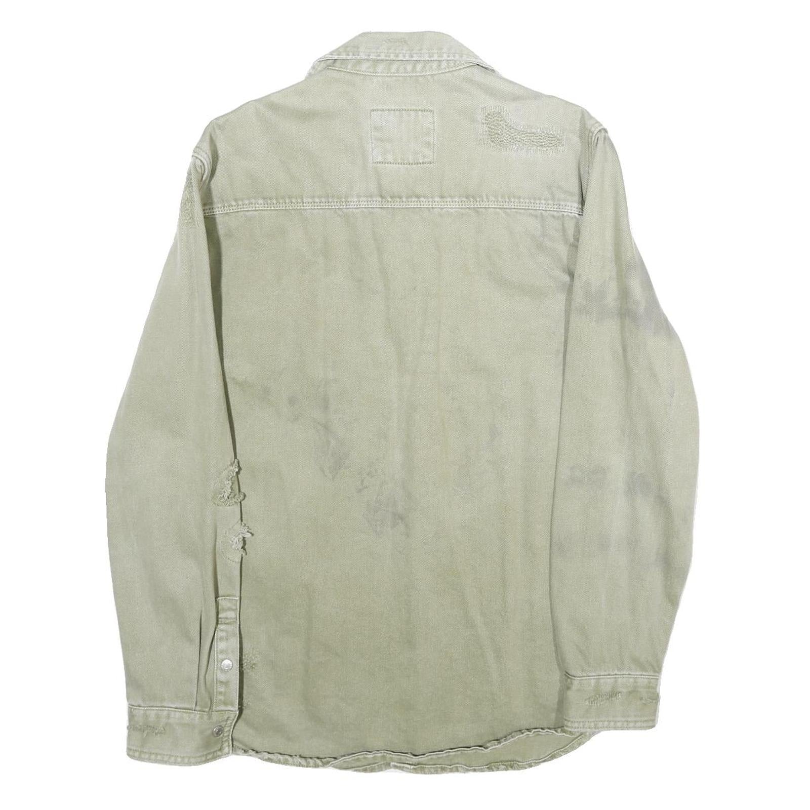 ZARA Mens Beige Cotton Distressed Button Jacket XL Woven Casual Wear