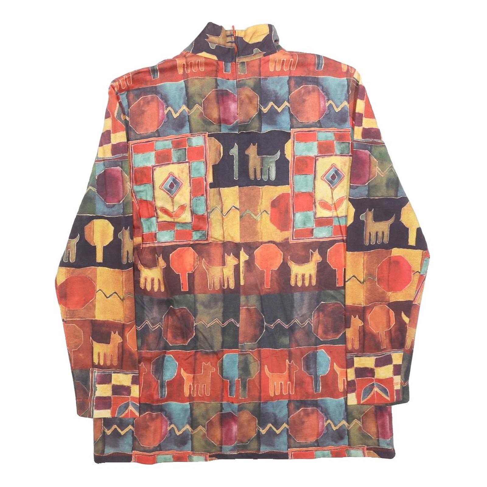 Womens Beige & Multicoloured Abstract Dog Pattern Crew Neck S Cotton Blend