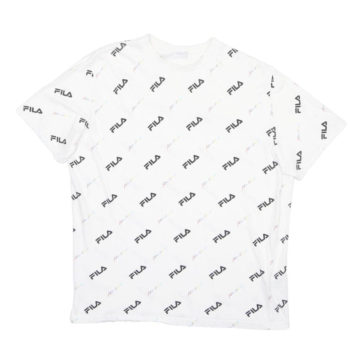 FILA Mens White Black Logo Print T-Shirt M Short Sleeve Crew Neck Cotton Blend
