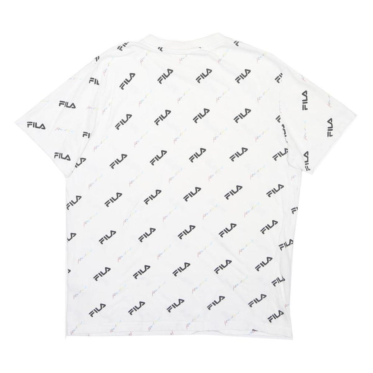 FILA Mens White Black Logo Print T-Shirt M Short Sleeve Crew Neck Cotton Blend