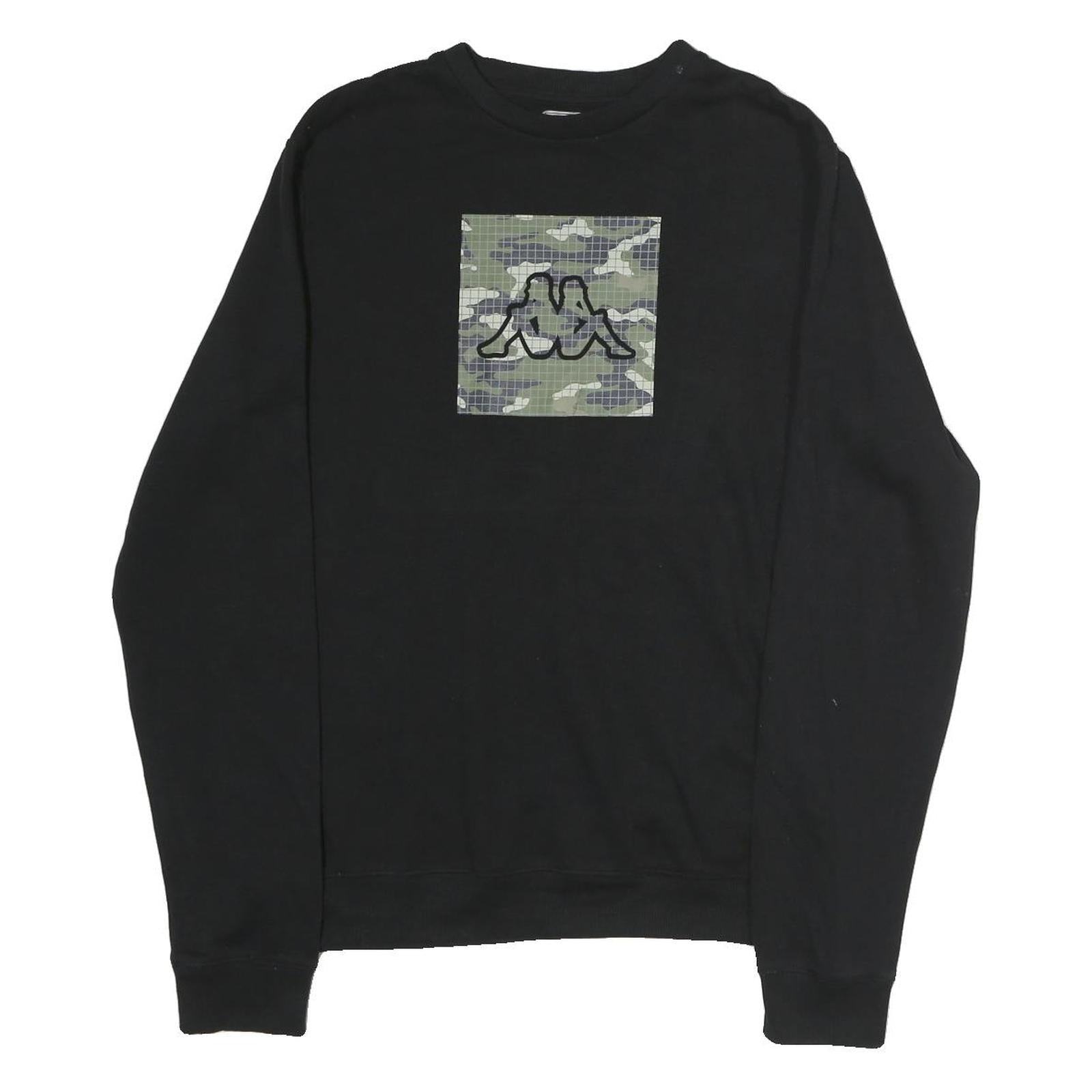 KAPPA Mens Black Cotton Crew Neck L Sweatshirt Camouflage Logo Pullover