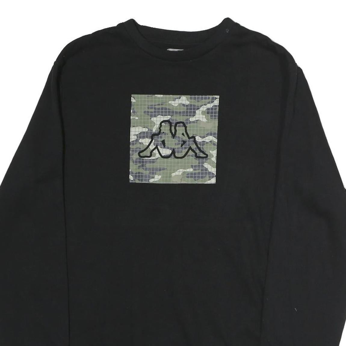 KAPPA Mens Black Cotton Crew Neck L Sweatshirt Camouflage Logo Pullover