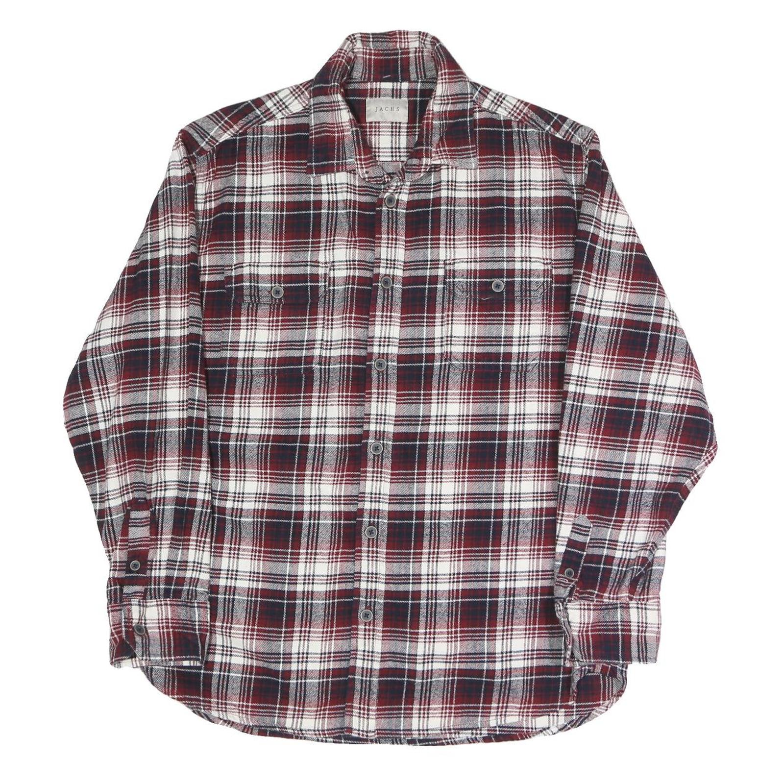 JACHS Mens Red & White Check Shirt L Casual Cotton Blend Long Sleeve Button