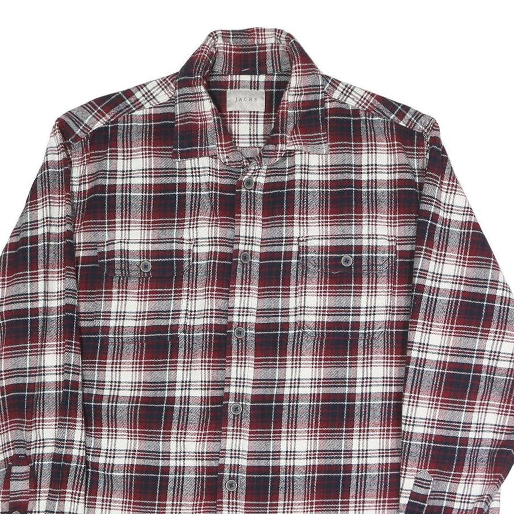JACHS Mens Red & White Check Shirt L Casual Cotton Blend Long Sleeve Button