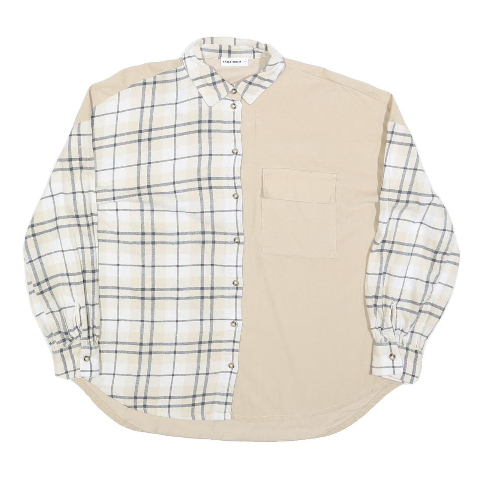 TALLY WEIJL Womens Beige & Cream Check Shirt XS Button Down Cotton Blend Casual