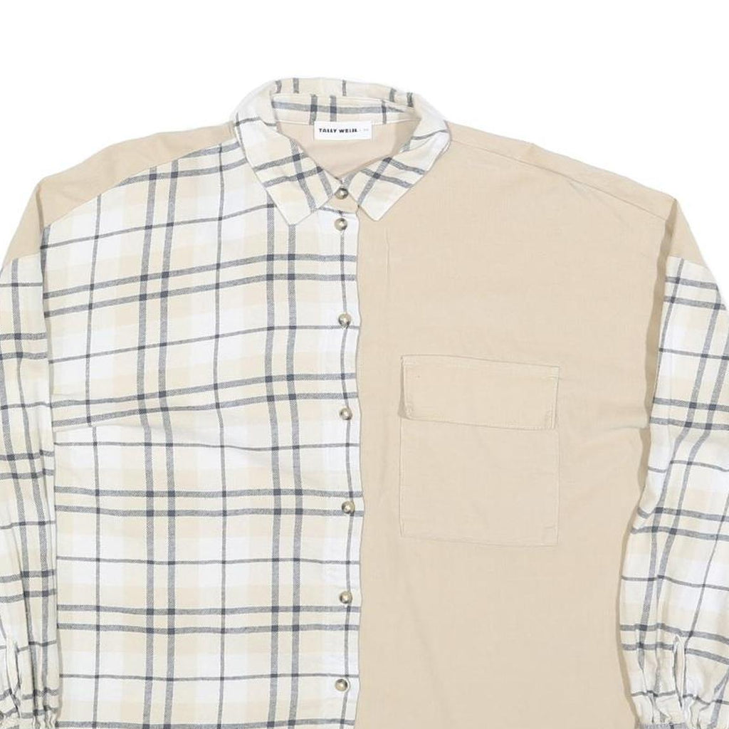 TALLY WEIJL Womens Beige & Cream Check Shirt XS Button Down Cotton Blend Casual