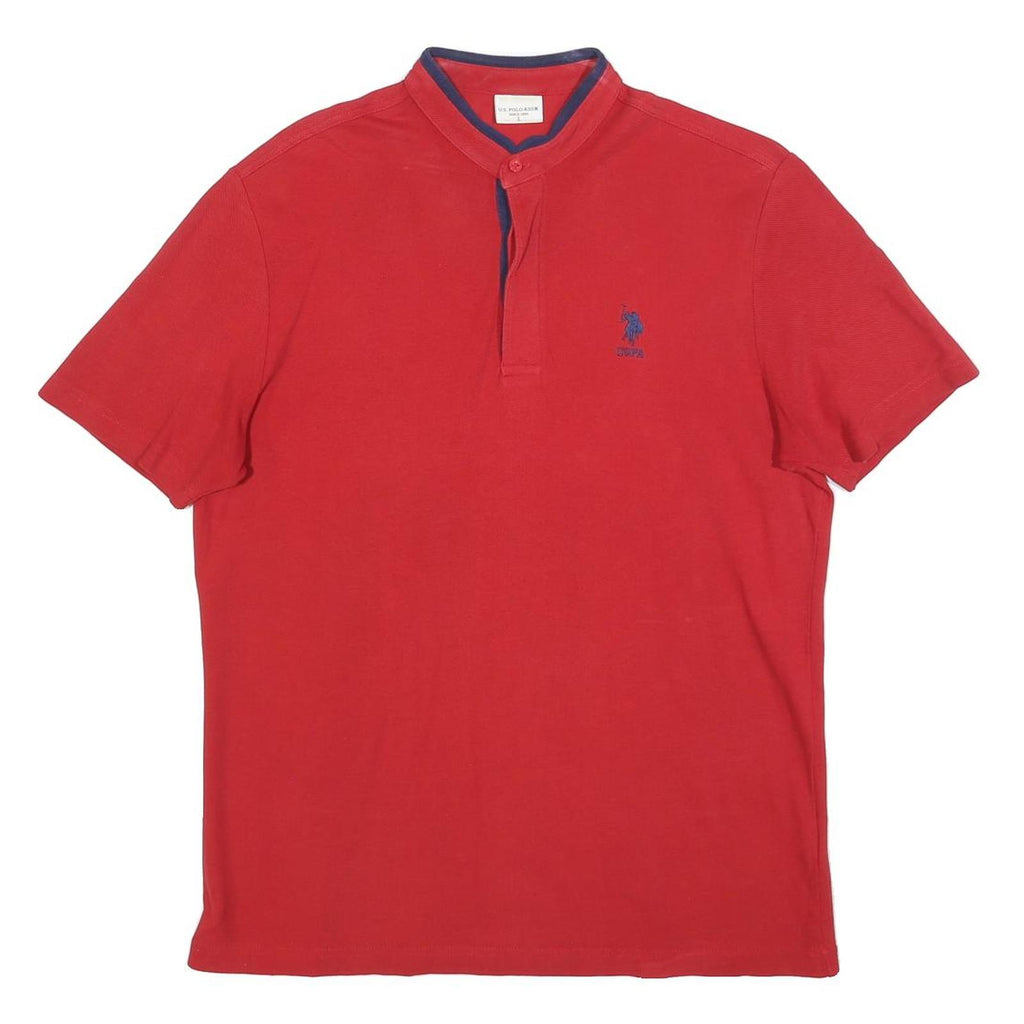 U.S. POLO ASSN Mens Red & Navy Short Sleeve Polo Shirt L Cotton Blend