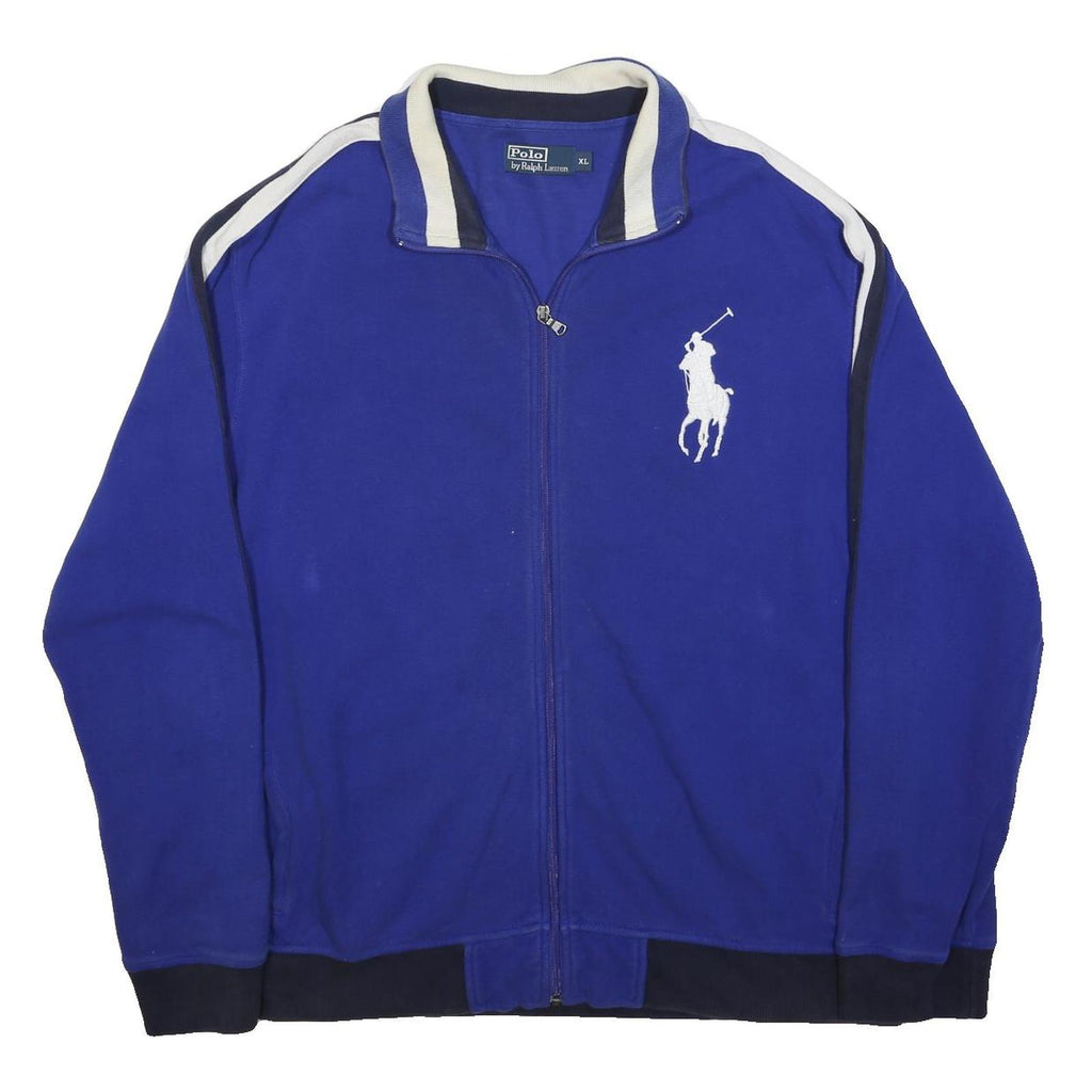 POLO RALPH LAUREN Mens Blue & White Zip Jacket XL Cotton Blend Track Casual