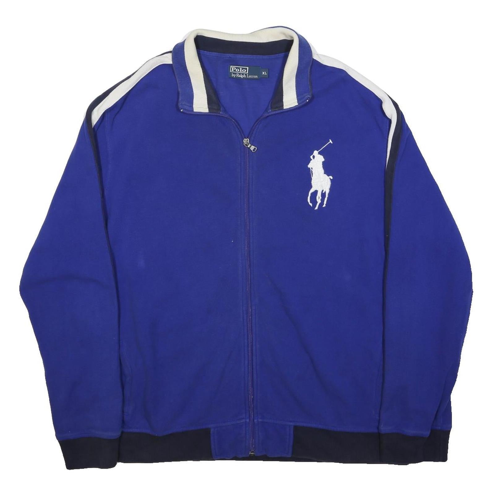 POLO RALPH LAUREN Mens Blue & White Zip Jacket XL Cotton Blend Track Casual