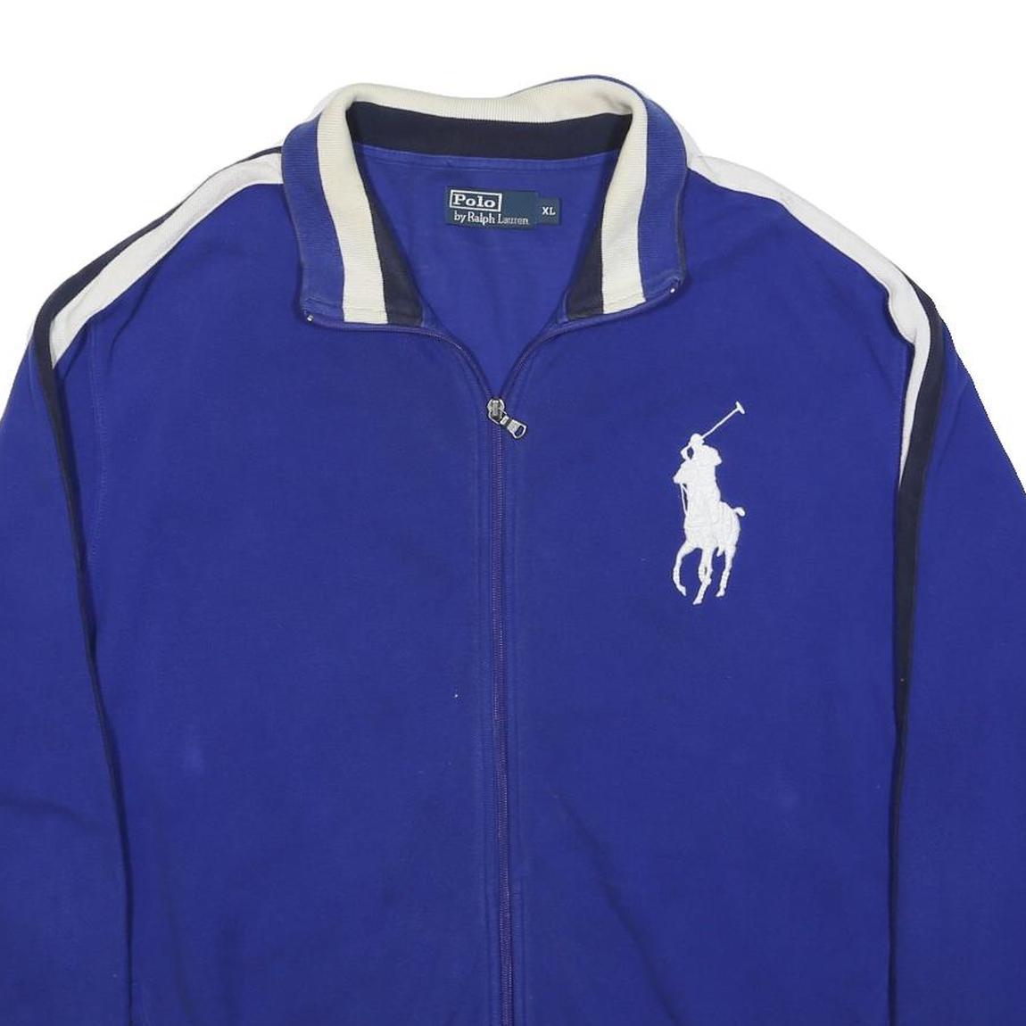 POLO RALPH LAUREN Mens Blue & White Zip Jacket XL Cotton Blend Track Casual