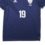 ADIDAS Mens Blue White Classic Football T-Shirt L Short Sleeve V-Neck