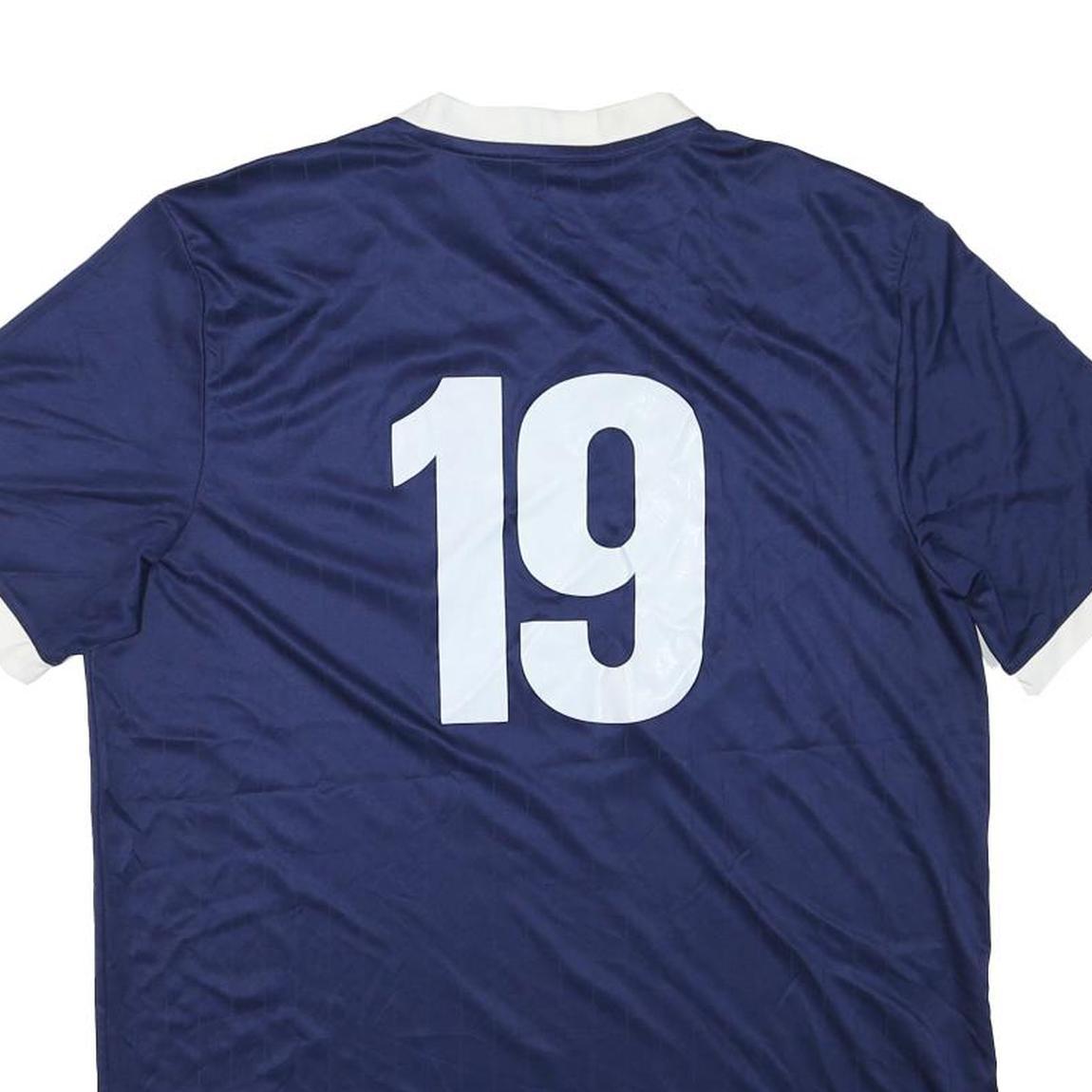 ADIDAS Mens Blue White Classic Football T-Shirt L Short Sleeve V-Neck