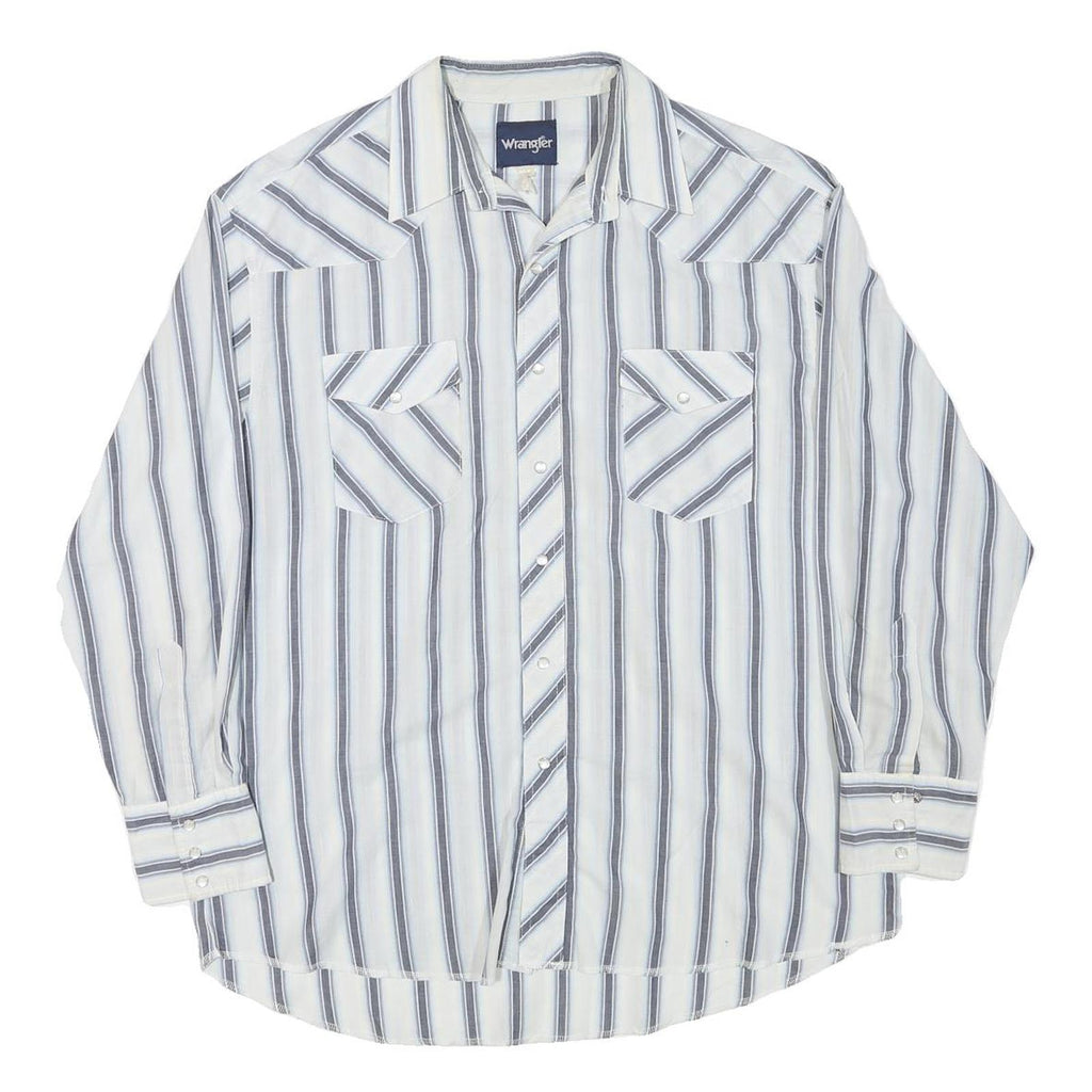 WRANGLER Mens White & Grey Stripe Long Sleeve Shirt L Cotton Blend Casual