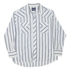 WRANGLER Mens White & Grey Stripe Long Sleeve Shirt L Cotton Blend Casual