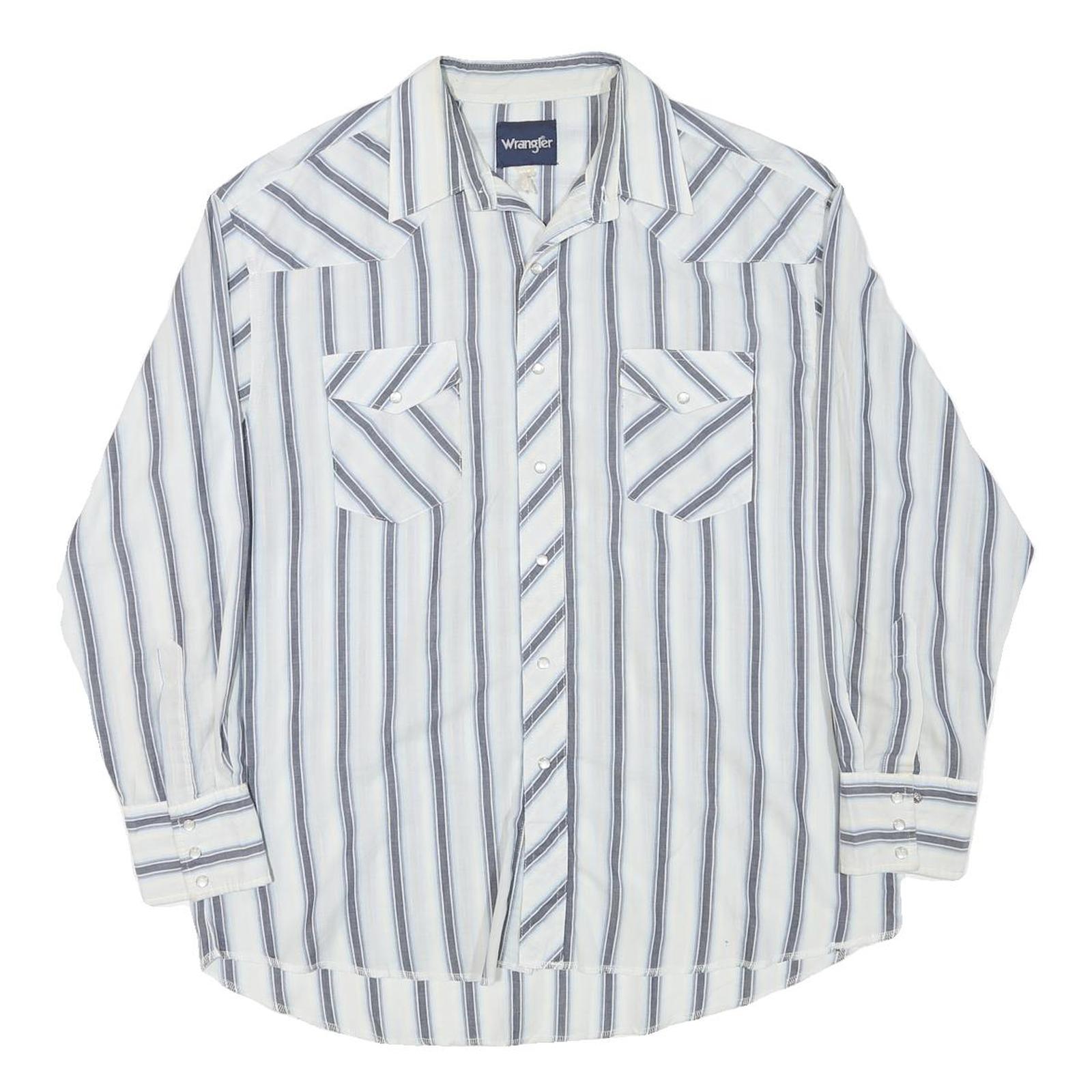 WRANGLER Mens White & Grey Stripe Long Sleeve Shirt L Cotton Blend Casual