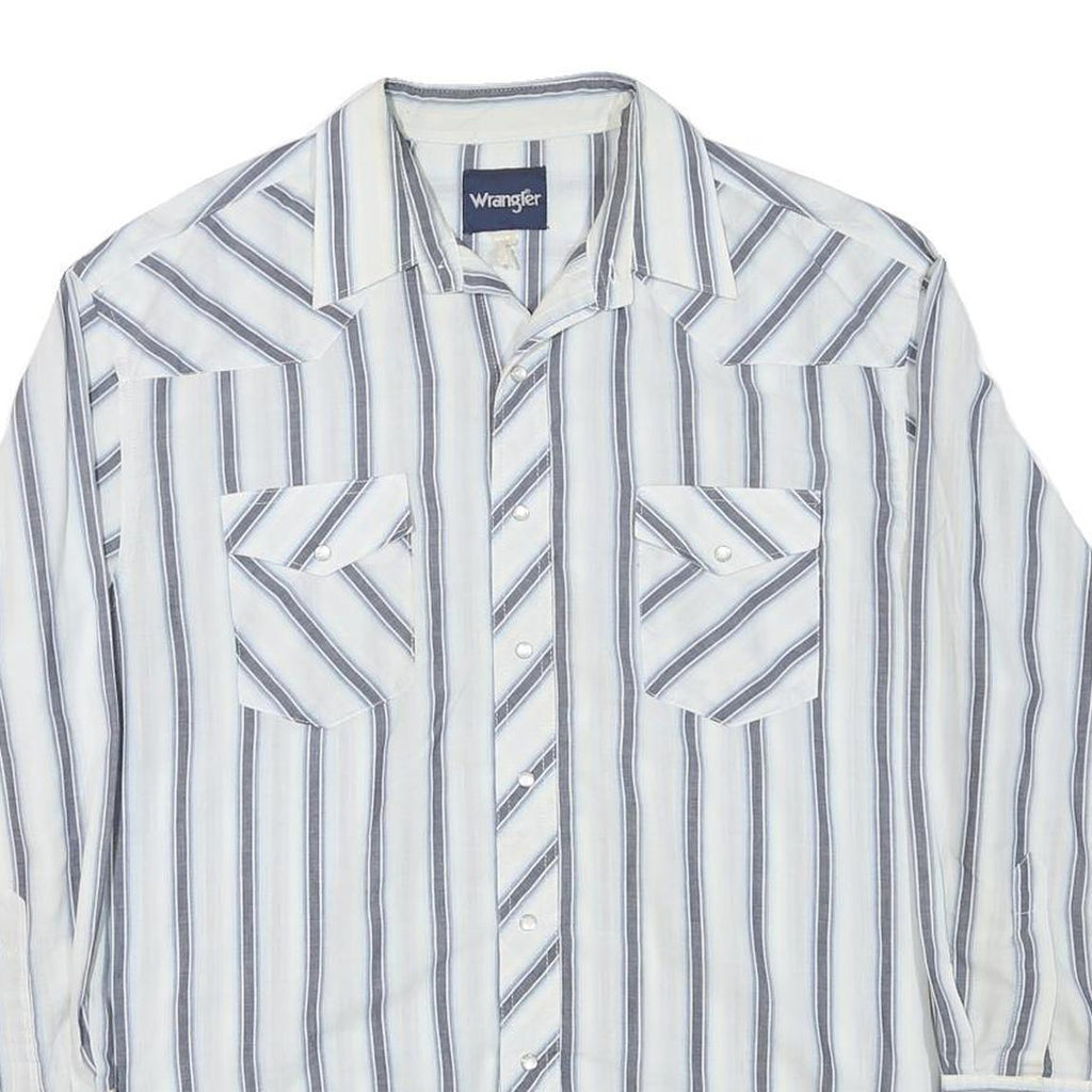 WRANGLER Mens White & Grey Stripe Long Sleeve Shirt L Cotton Blend Casual