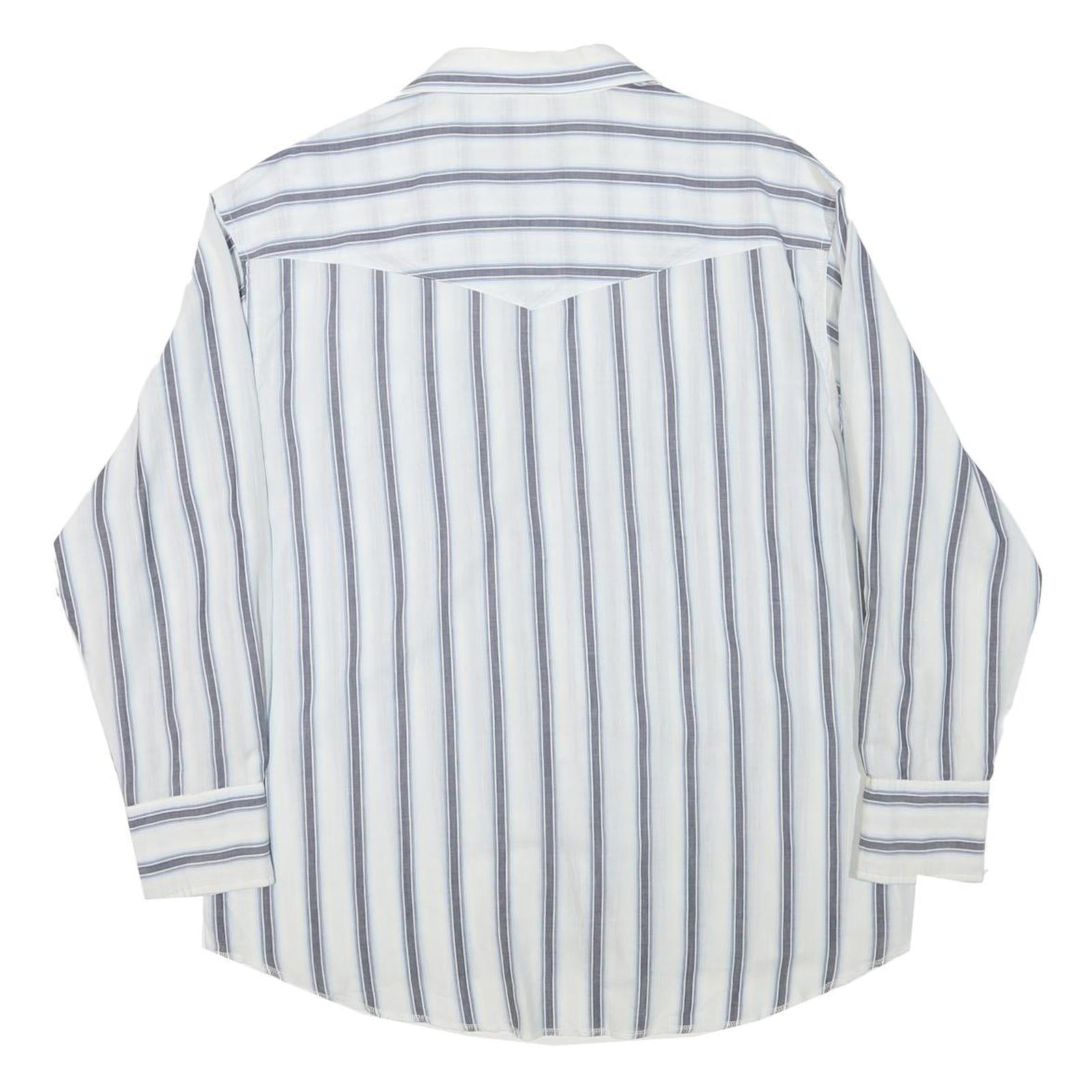 WRANGLER Mens White & Grey Stripe Long Sleeve Shirt L Cotton Blend Casual