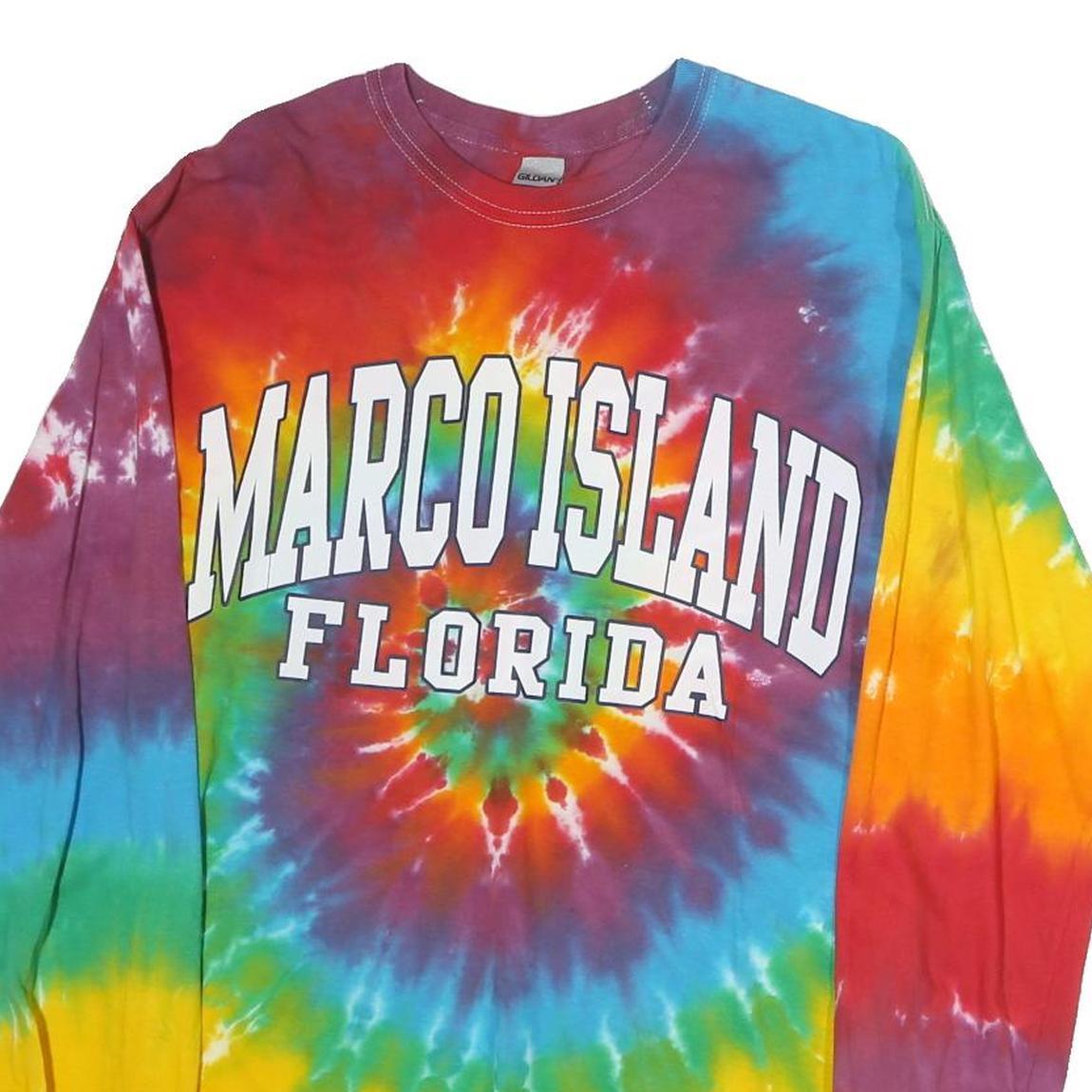 GILDAN Mens Multicoloured Marco Island Florida Tie Dye Long Sleeve Crew Neck