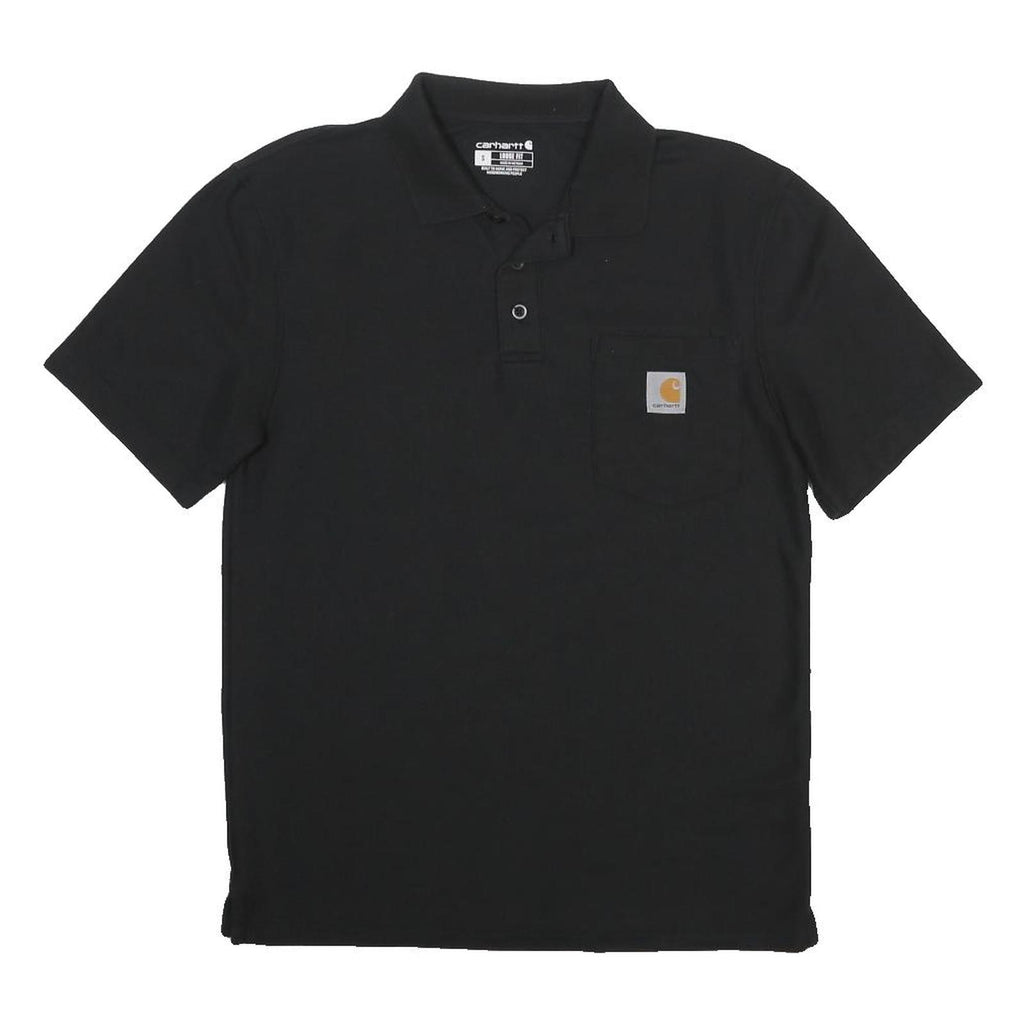 CARHARTT Mens Black Short Sleeve Plain S Polo Shirt Workwear Pocket Logo