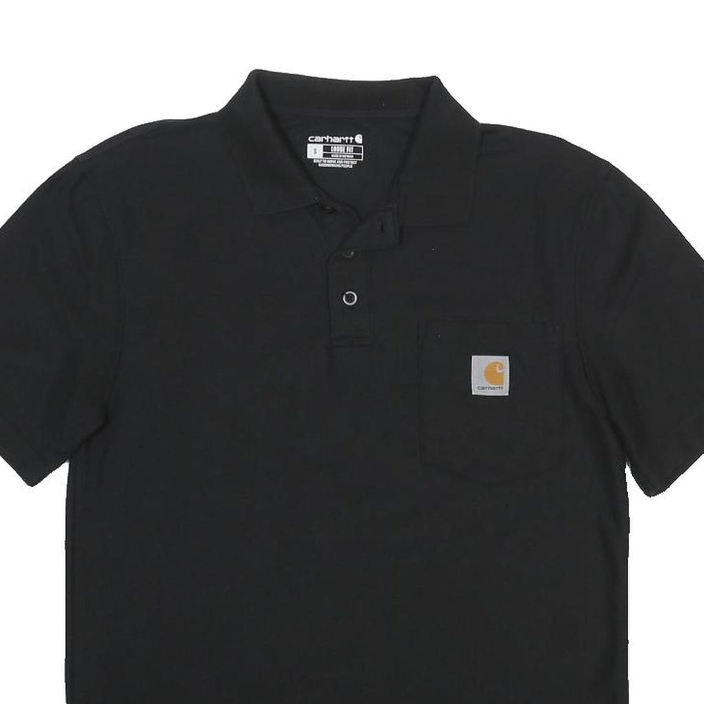 CARHARTT Mens Black Short Sleeve Plain S Polo Shirt Workwear Pocket Logo
