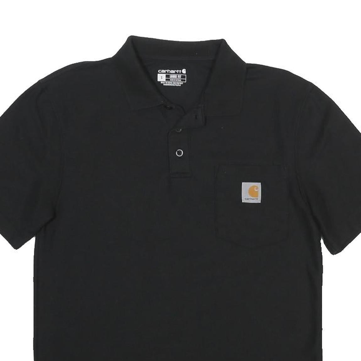 CARHARTT Mens Black Short Sleeve Plain S Polo Shirt Workwear Pocket Logo