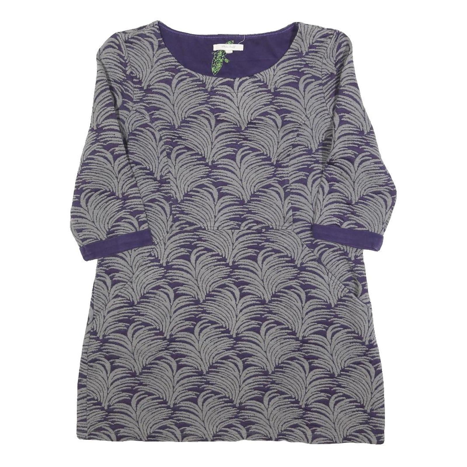 WHITE STUFF Womens Purple & Grey Printed Top 3/4 Sleeve Round Neck UK 12