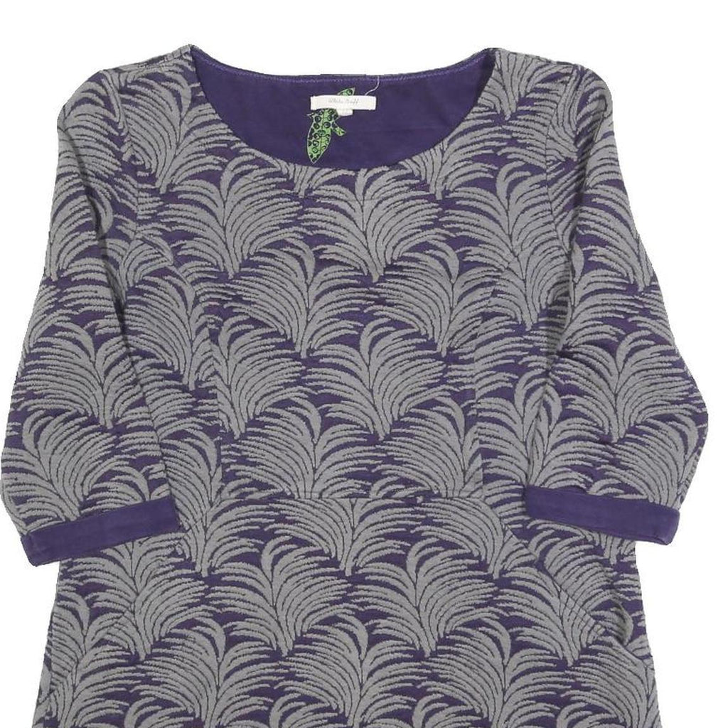 WHITE STUFF Womens Purple & Grey Printed Top 3/4 Sleeve Round Neck UK 12