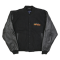 PORT AUTHORITY Mens Black Wool Button Jacket M Bomber Sleeve Leather Patchwork