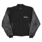 PORT AUTHORITY Mens Black Wool Button Jacket M Bomber Sleeve Leather Patchwork