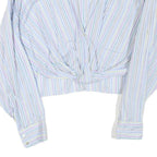 ZARA Womens Blue & Pink Stripe Shirt M Cropped Button Up Long Sleeve