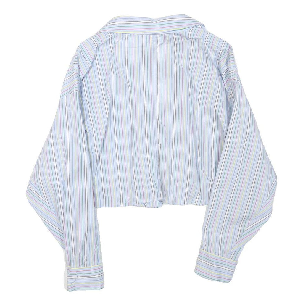 ZARA Womens Blue & Pink Stripe Shirt M Cropped Button Up Long Sleeve