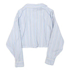 ZARA Womens Blue & Pink Stripe Shirt M Cropped Button Up Long Sleeve