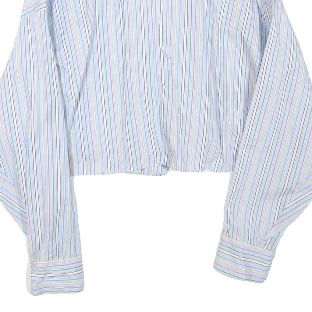 ZARA Womens Blue & Pink Stripe Shirt M Cropped Button Up Long Sleeve