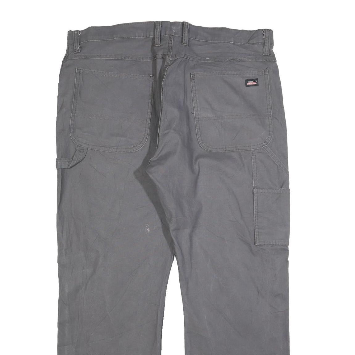 DICKIES Mens Cotton Blend Grey Relaxed Straight Trousers W38 L30 Workwear