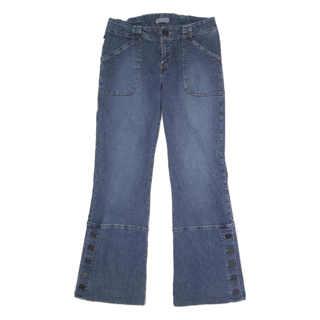 TOMMY JEANS Womens Relaxed Blue Denim Jeans W34 L32 Button Detail Flared
