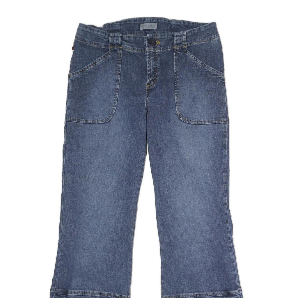 TOMMY JEANS Womens Relaxed Blue Denim Jeans W34 L32 Button Detail Flared