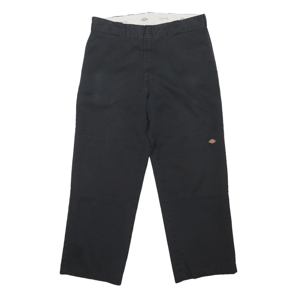 DICKIES Mens Cotton Blend Black Loose Button Trousers W36 L29 Workwear