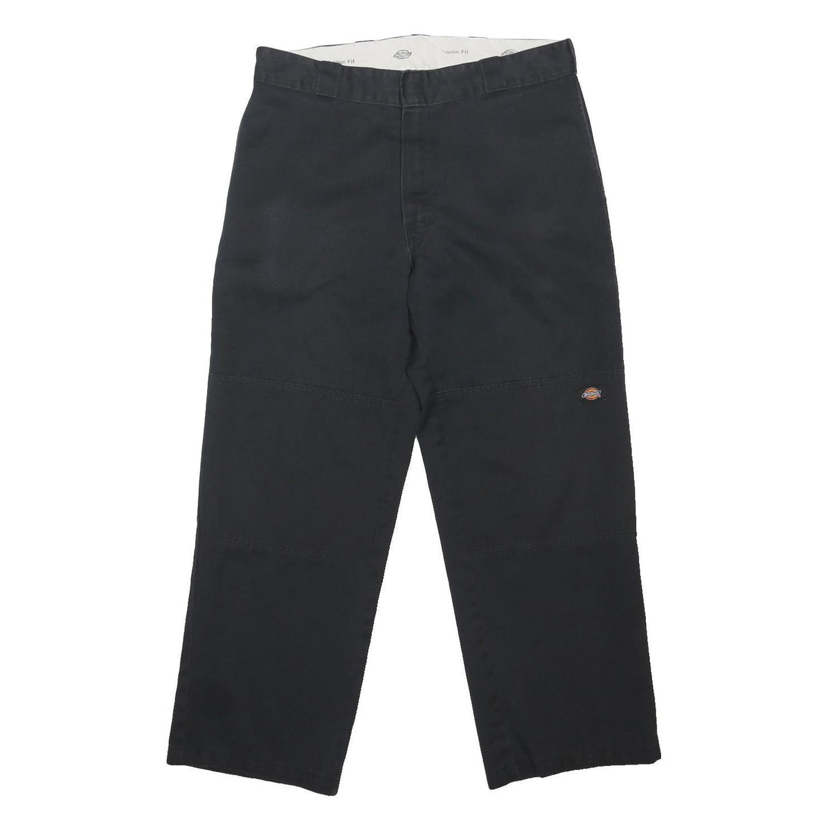 DICKIES Mens Cotton Blend Black Loose Button Trousers W36 L29 Workwear