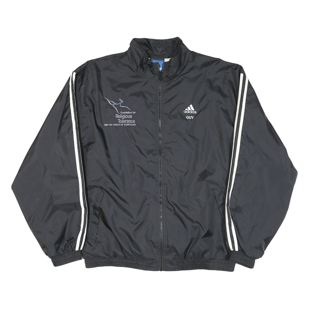 ADIDAS Mens Black Zip Track Jacket L Polyester Blend Plain Religious Tolerance