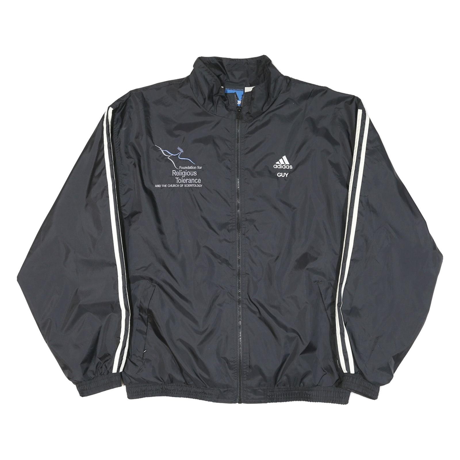 ADIDAS Mens Black Zip Track Jacket L Polyester Blend Plain Religious Tolerance