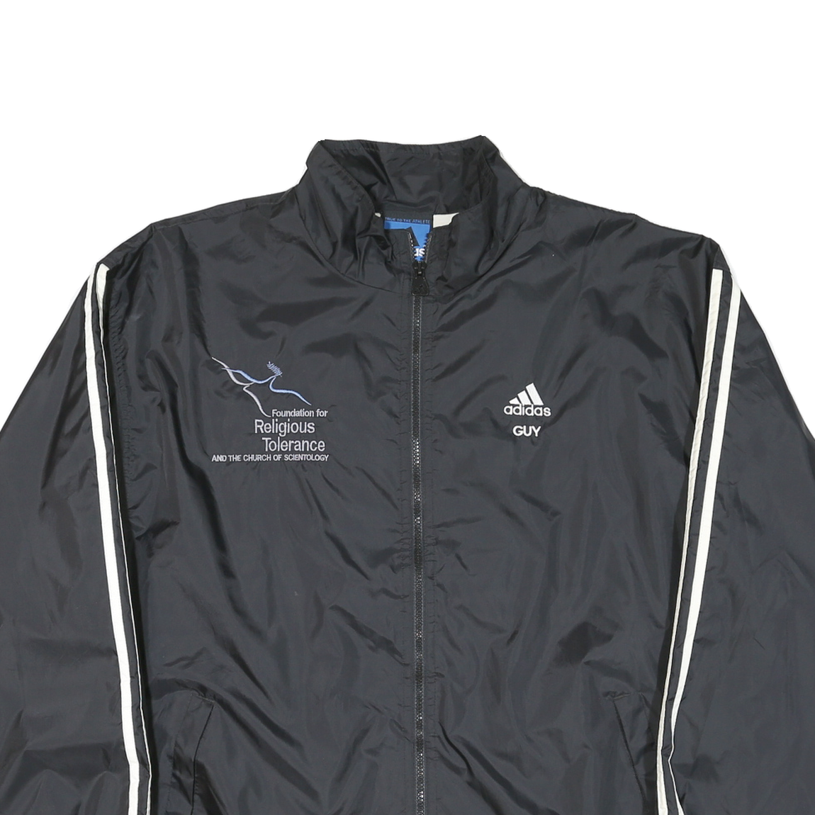 ADIDAS Mens Black Zip Track Jacket L Polyester Blend Plain Religious Tolerance