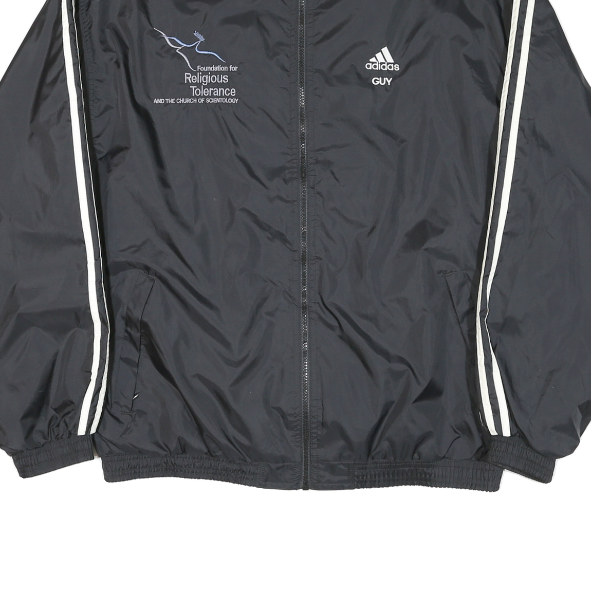 ADIDAS Mens Black Zip Track Jacket L Polyester Blend Plain Religious Tolerance