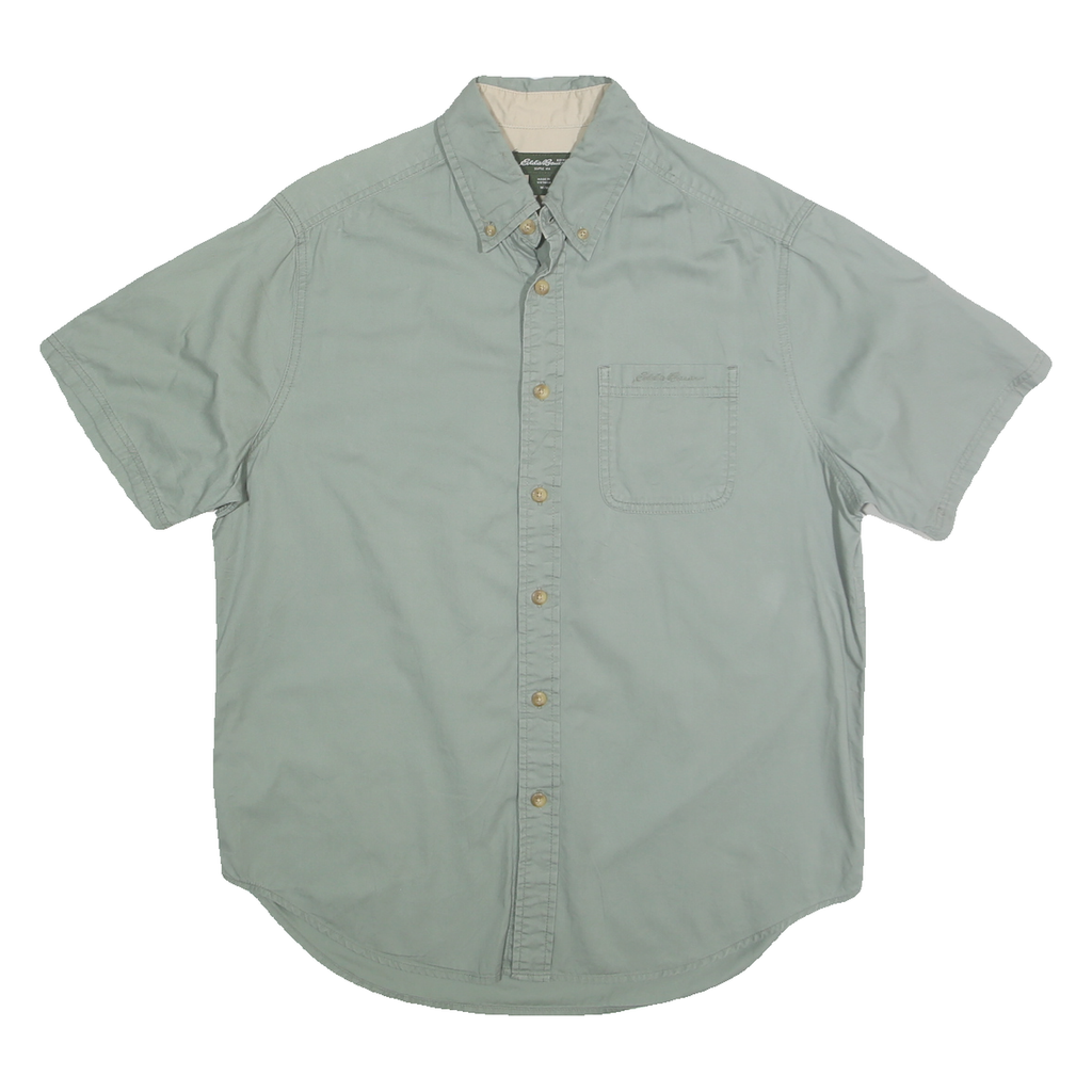 EDDIE BAUER Womens Blue Short Sleeve Cotton Shirt M Button Down Casual Summer