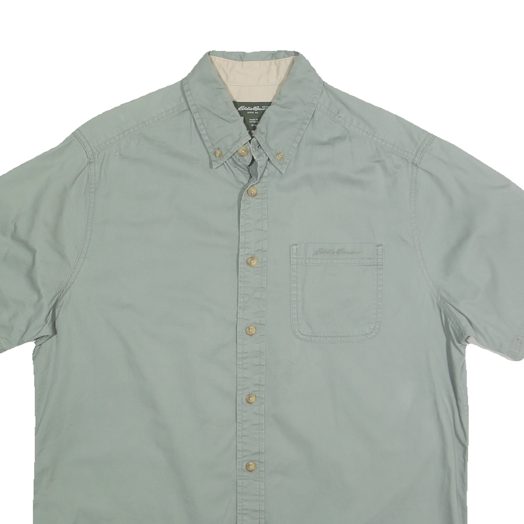 EDDIE BAUER Womens Blue Short Sleeve Cotton Shirt M Button Down Casual Summer