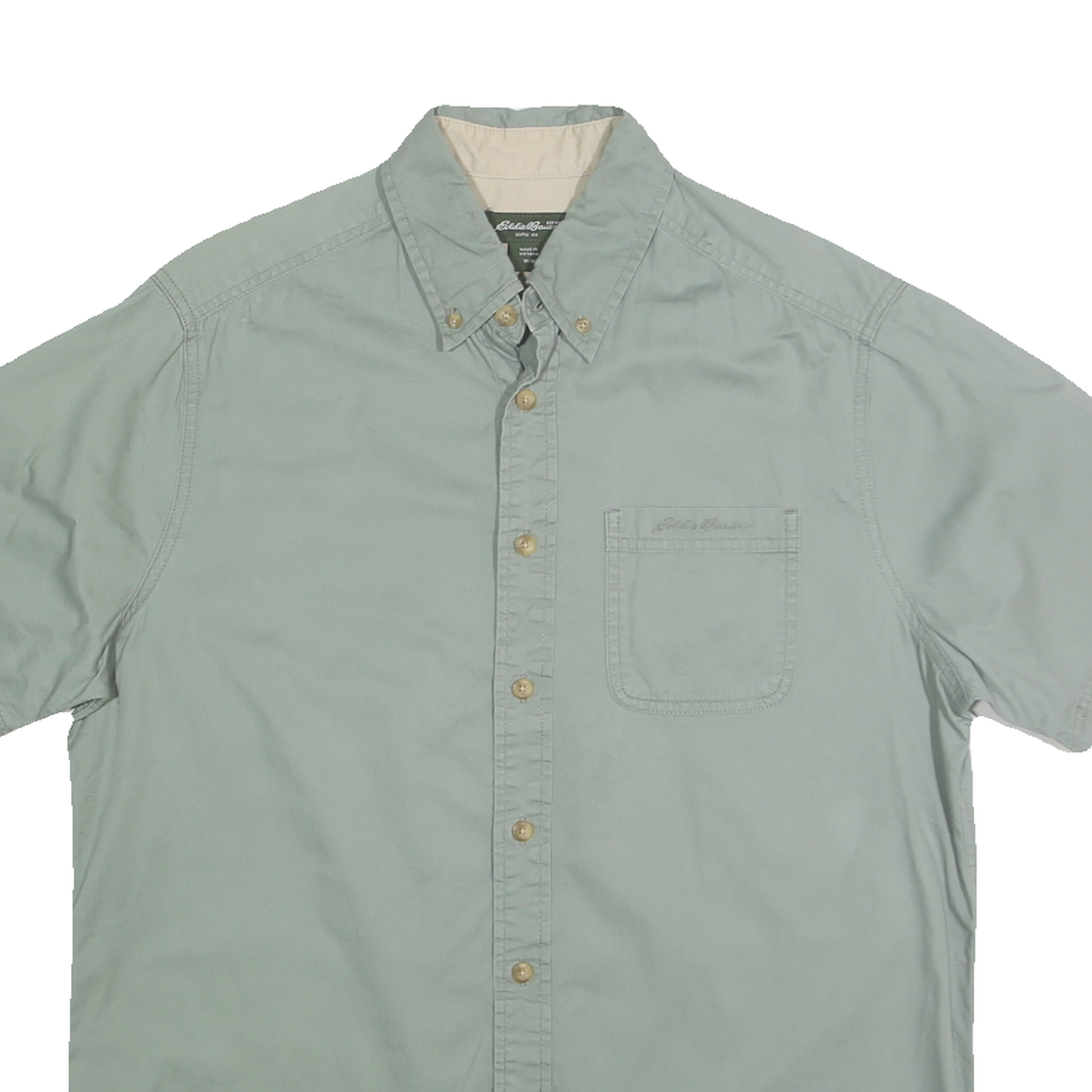 EDDIE BAUER Womens Blue Short Sleeve Cotton Shirt M Button Down Casual Summer