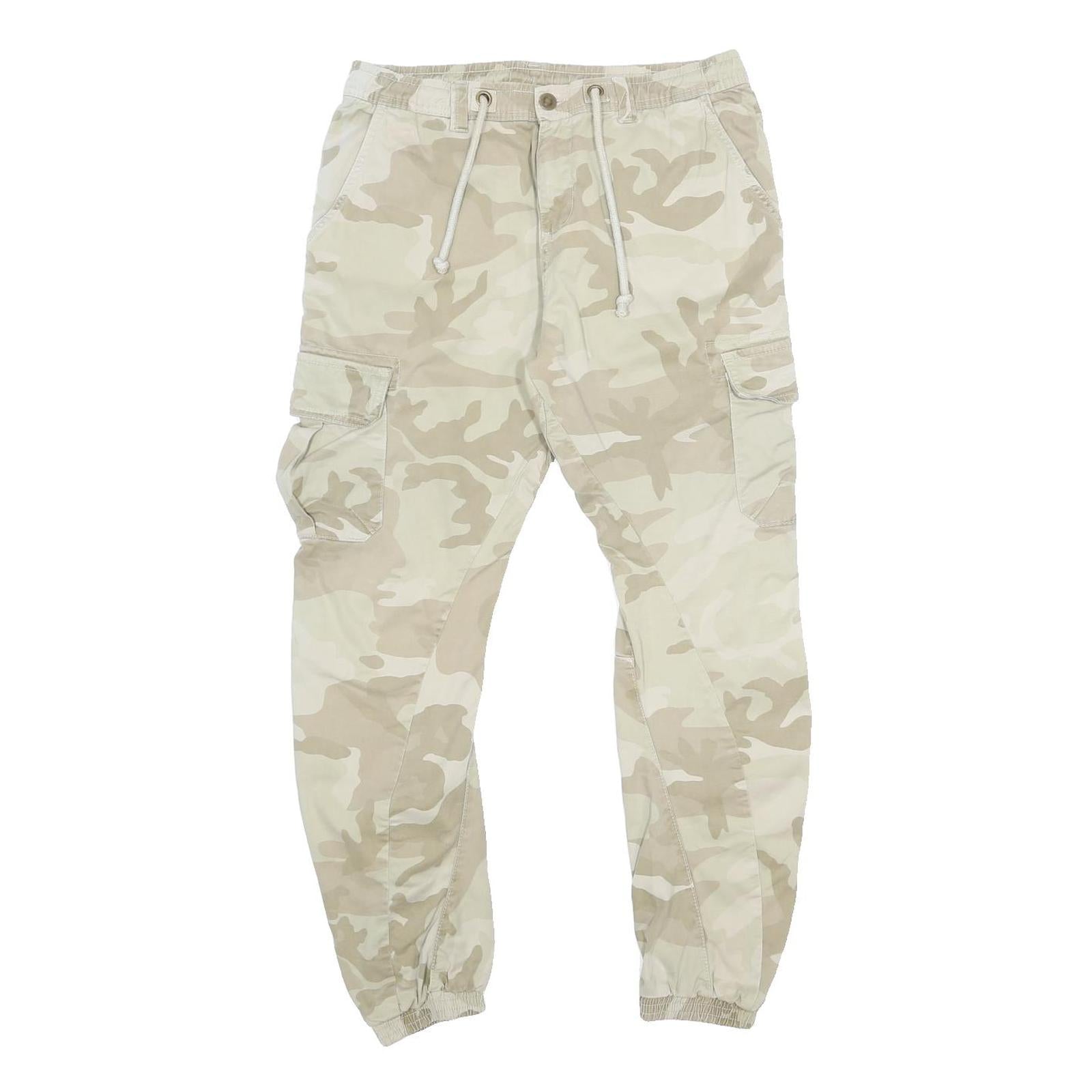 URBAN CLASSICS Mens Slim Beige Camo Cargo Trousers W34 L29 Casual Zip Cotton